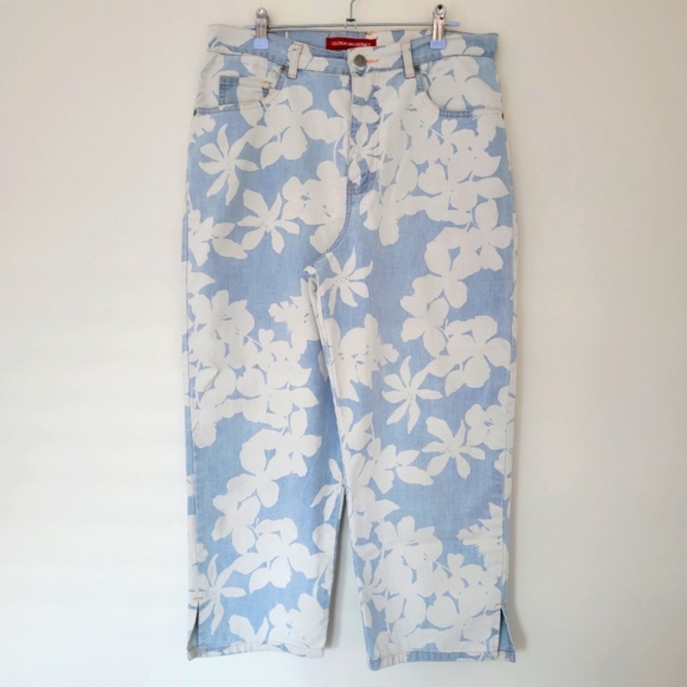Gloria Vanderbilt Light Blue Artsy Floral Boho High-Rise Cropped Pants 12